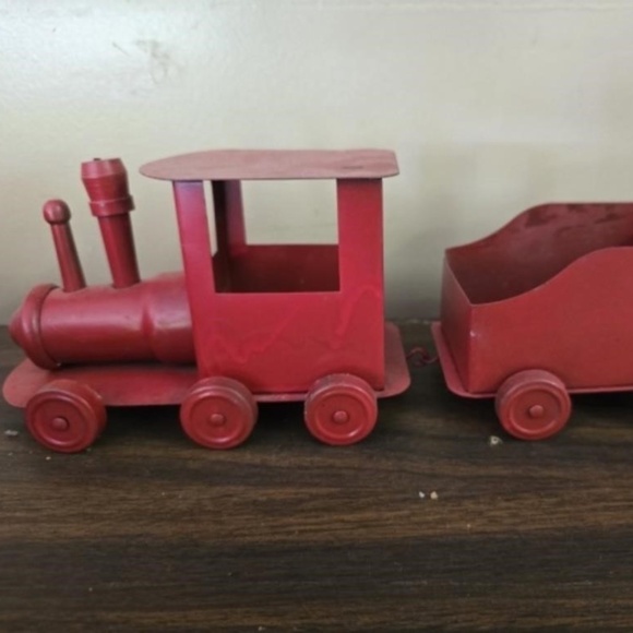 Vintage 2 Piece Metal Red Train 11 inches Long Home Christmas Decorations Holida - Picture 1 of 7